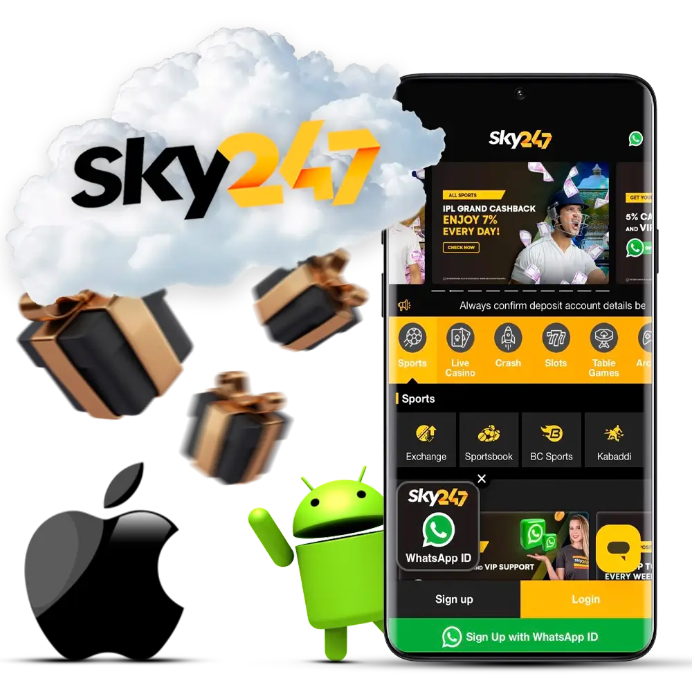 Learn how to download the latest version of the Sky247 app for Android (.apk file) or start using the PWA for iOS device owners.