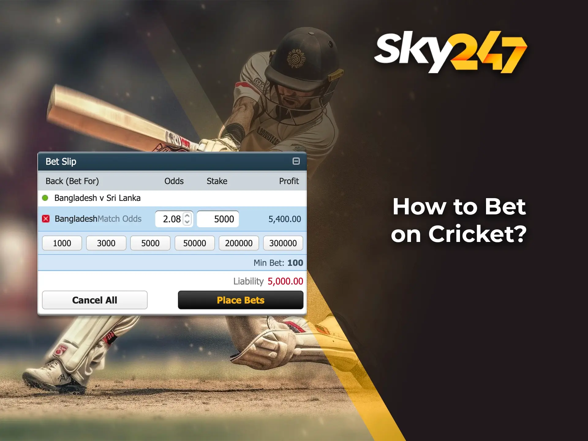 Start betting on cricket on Sky247 after creating an account and making your first deposit.