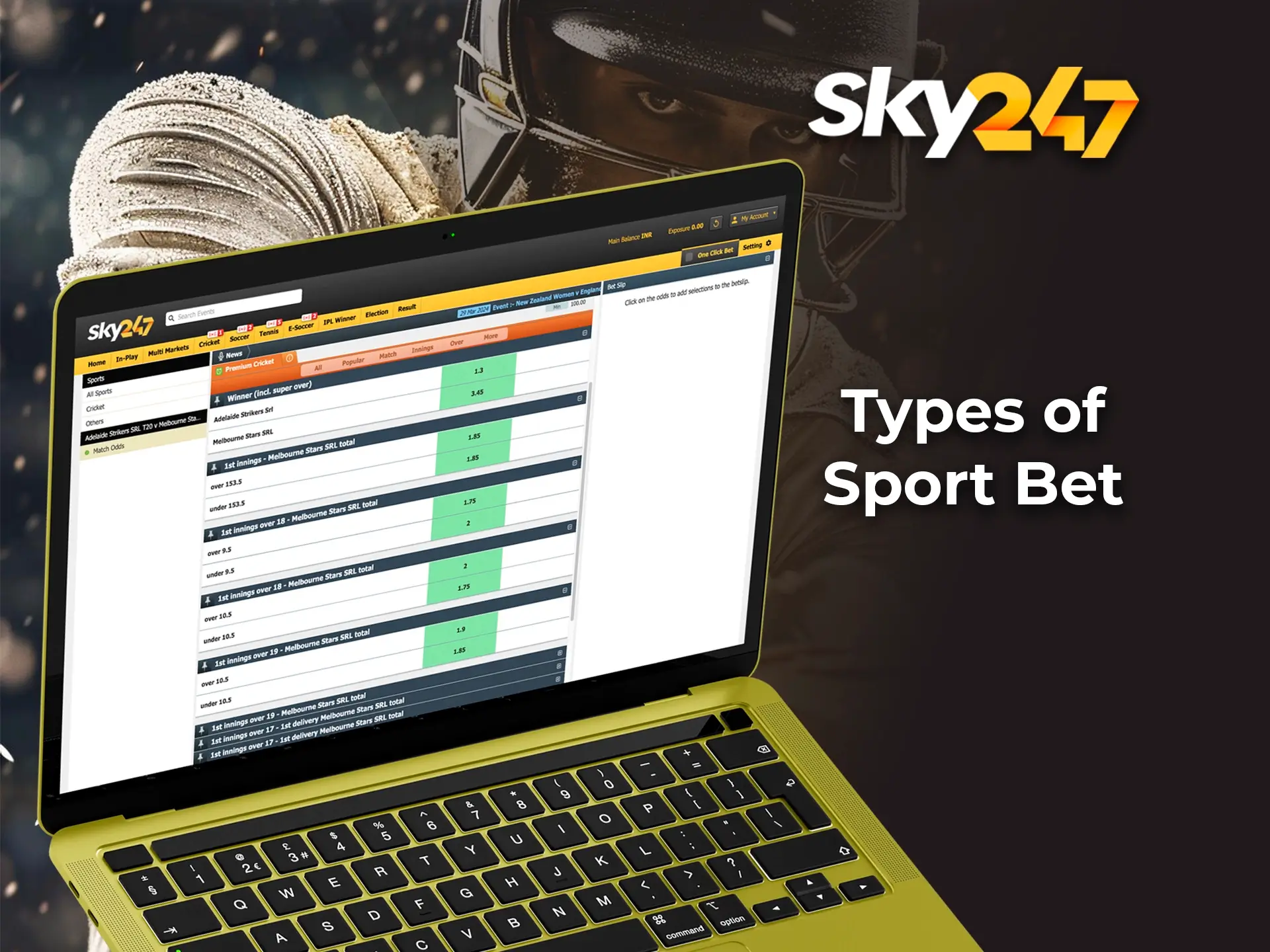 Explore popular bet types on Sky247 available on the platform.