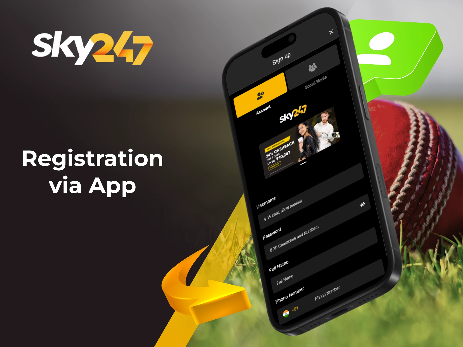 You can create an account through the Sky247 mobile app to get started using the bookmaker's services.